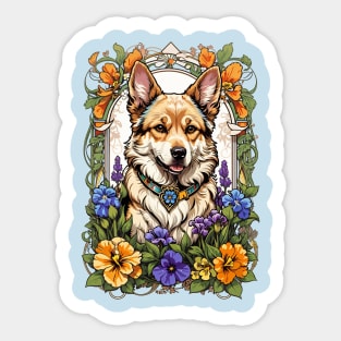 Cute Dog retro vintage floral design Sticker